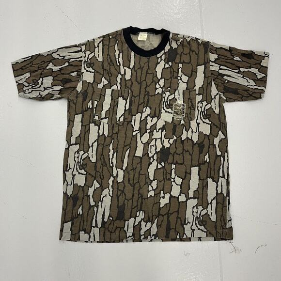 Vintage 80s NRA Youth Treebark Camo Double Pocket T-Shirt - Picture 1 of 3